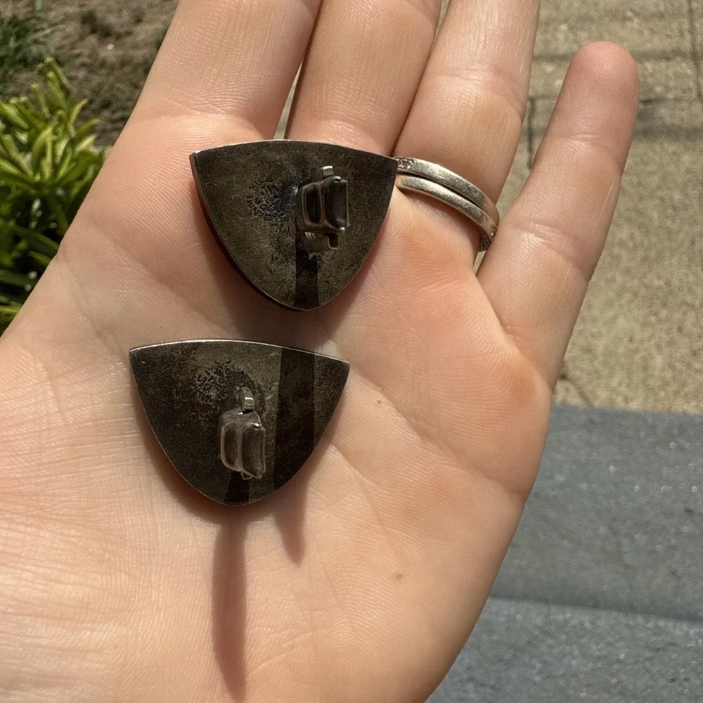 Vintage MCM‎ 1950 Mexican Sterling Mask Face Cool Cuff Links & Tie Clip